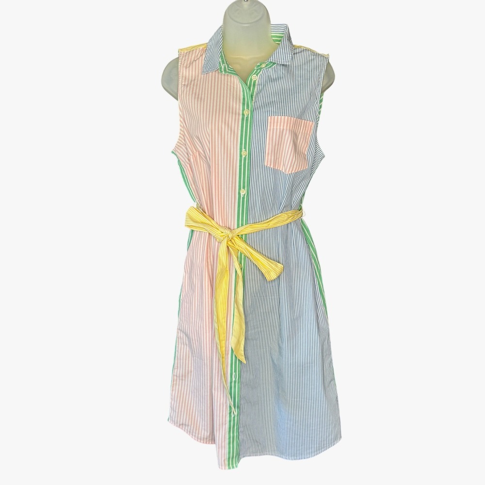 J. Crew Sleeveless Colorblock Shirt Dress in Pastel Blue, Pink & Yellow - Picture 2 of 9